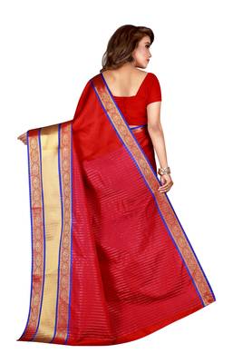 Red printed cotton silk saree with blouse 3