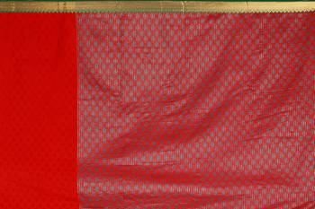 Red printed cotton silk saree with blouse 4