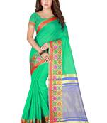 Green printed cotton saree with blouse