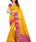 Yellow printed nylon saree with blouse