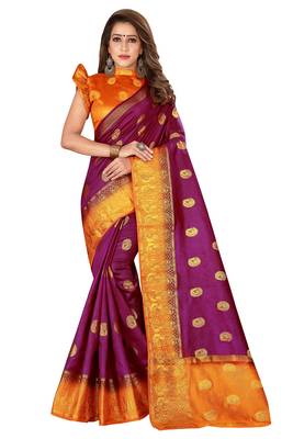 Maroon printed art silk saree with blouse 1