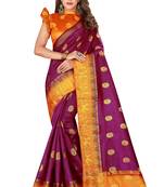 Maroon printed art silk saree with blouse