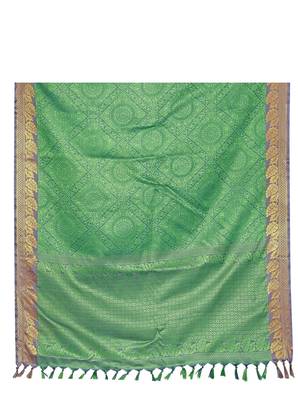 Green printed banarasi silk saree with blouse 4