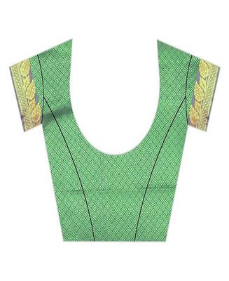 Green printed banarasi silk saree with blouse 5