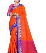 Orange printed banarasi silk saree with blouse