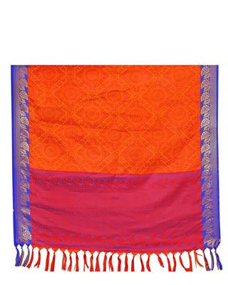 Orange printed banarasi silk saree with blouse 4