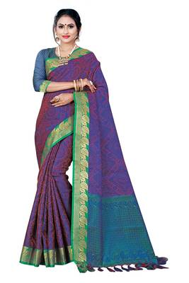 Multicolor printed banarasi silk saree with blouse 1