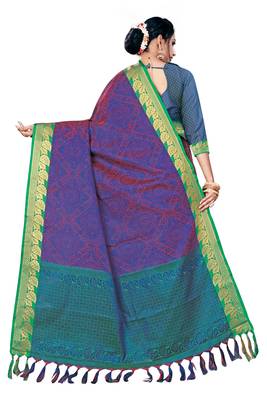 Multicolor printed banarasi silk saree with blouse 3