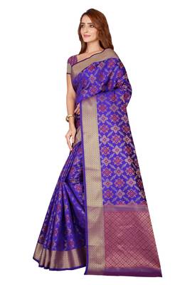 Blue printed kanchipuram silk saree with blouse 2
