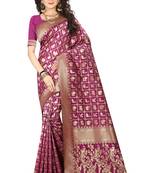 Magenta printed jacquard saree with blouse