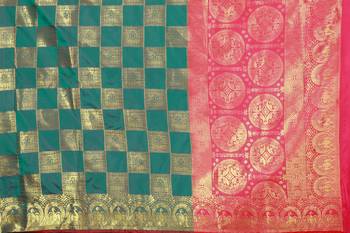 Green printed art silk saree with blouse 5