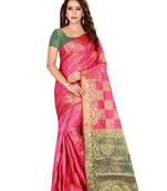 Pink printed art silk saree with blouse