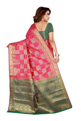 Pink printed art silk saree with blouse 3