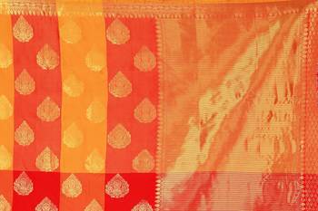 Orange printed banarasi silk saree with blouse 4