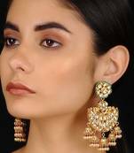 Pink-Green Gold Tone Kundan Inspired Chandbali Earrings
