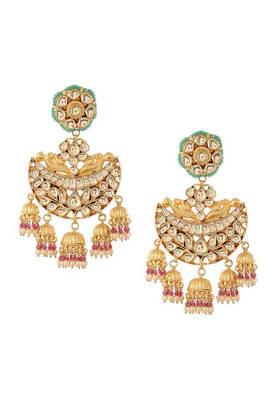 Pink-Green Gold Tone Kundan Inspired Chandbali Earrings
 2