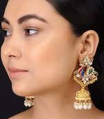 Multicolored Gold Tone Kundan Inspired Jhumkis
