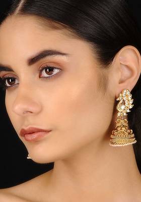 Gold Tone Kundan Inspired Chandbali Earrings
 1
