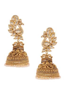 Gold Tone Kundan Inspired Chandbali Earrings
 2
