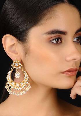 Gold Tone Kundan Inspired Chaandbali Earrings
 1