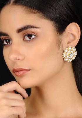 Gold Tone Kundan Inspired Stud Earrings
 1