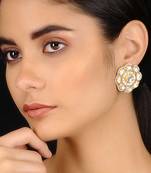 Gold Tone Kundan Inspired Stud Earrings
