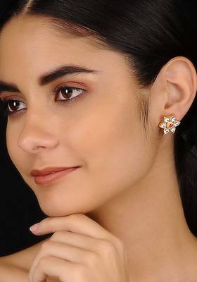 Gold Tone Kundan Inspired Stud Earrings
 1