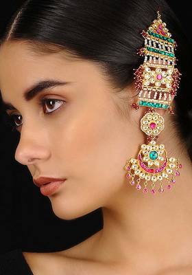 Multicolored Gold Tone Kundan Inspired Chaandbali Earrings
 1