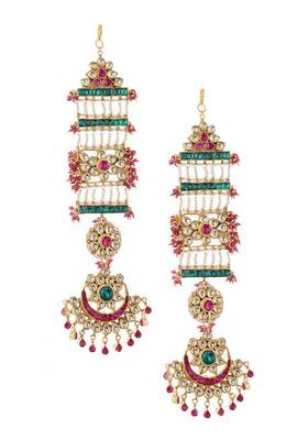 Multicolored Gold Tone Kundan Inspired Chaandbali Earrings
 2
