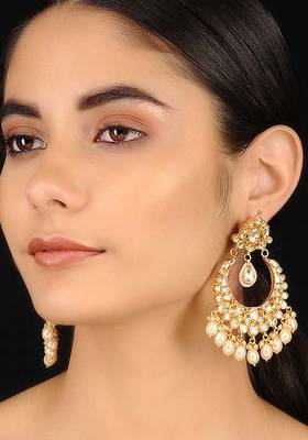 Gold Tone Kundan Inspired Chaandbali Earrings
 1