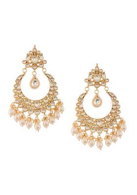 Gold Tone Kundan Inspired Chaandbali Earrings
 2
