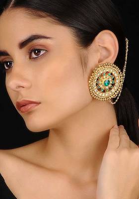 Green Gold Tone Kundan Inspired Stud Earrings
 1