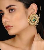 Green Gold Tone Kundan Inspired Stud Earrings
