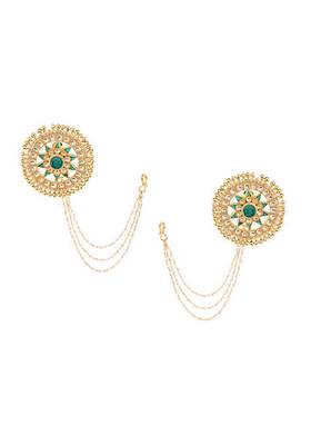 Green Gold Tone Kundan Inspired Stud Earrings
 2