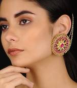 Red Gold Tone Kundan Inspired Stud Earrings
