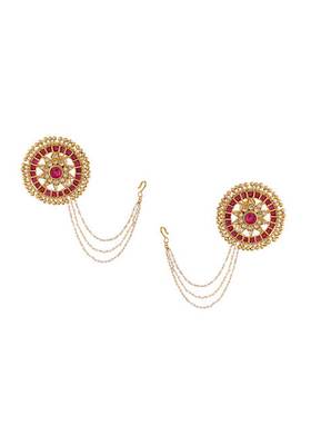 Red Gold Tone Kundan Inspired Stud Earrings
 2