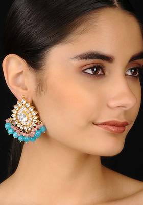 Pink-Turquoise Kundan Inspired Stud Earrings
 1