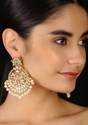 Gold Tone Kundan Inspired Chaandbali Earrings
 1