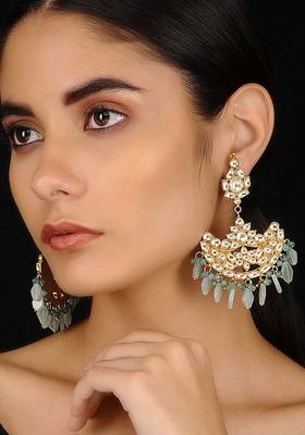 Aqua Gold Tone Kundan Inspired Chaandbali Earrings
 1