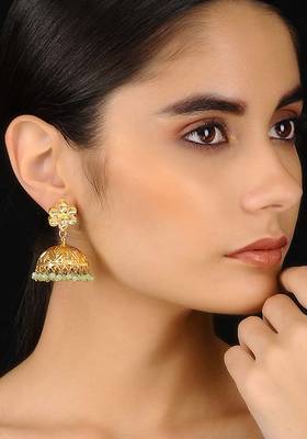 Aqua Gold Tone Kundan Inspired Jhumkis
 1
