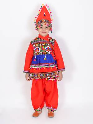 Orange kutchi mirror work kedia for boys 1