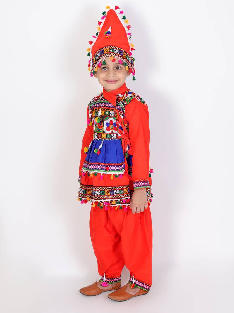 Orange kutchi mirror work kedia for boys