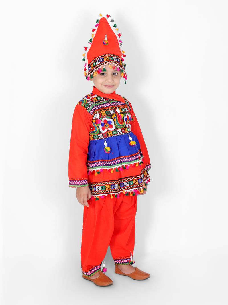 Orange kutchi mirror work kedia for boys