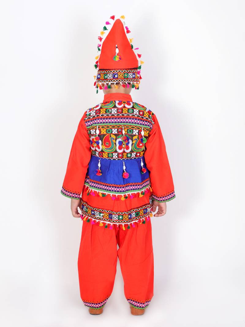 Orange kutchi mirror work kedia for boys