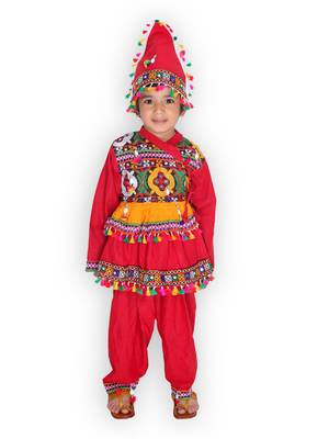 Red kutchi mirror work kedia for boys 1