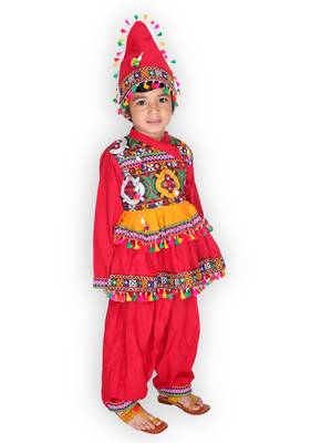Red kutchi mirror work kedia for boys 2