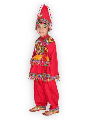 Red kutchi mirror work kedia for boys 3