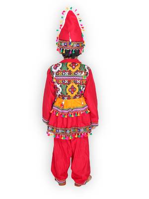 Red kutchi mirror work kedia for boys 5