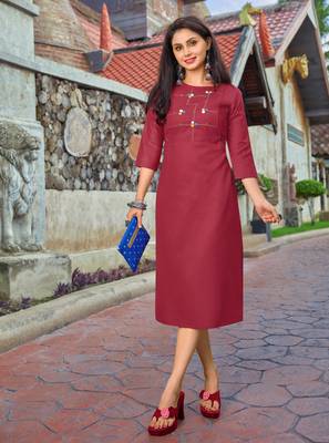 Pink Embroidered Cotton Party-Wear-Kurtis 1