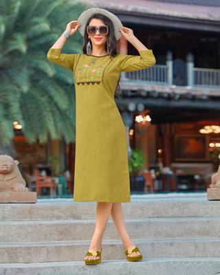 Green Embroidered Cotton Party-Wear-Kurtis 1